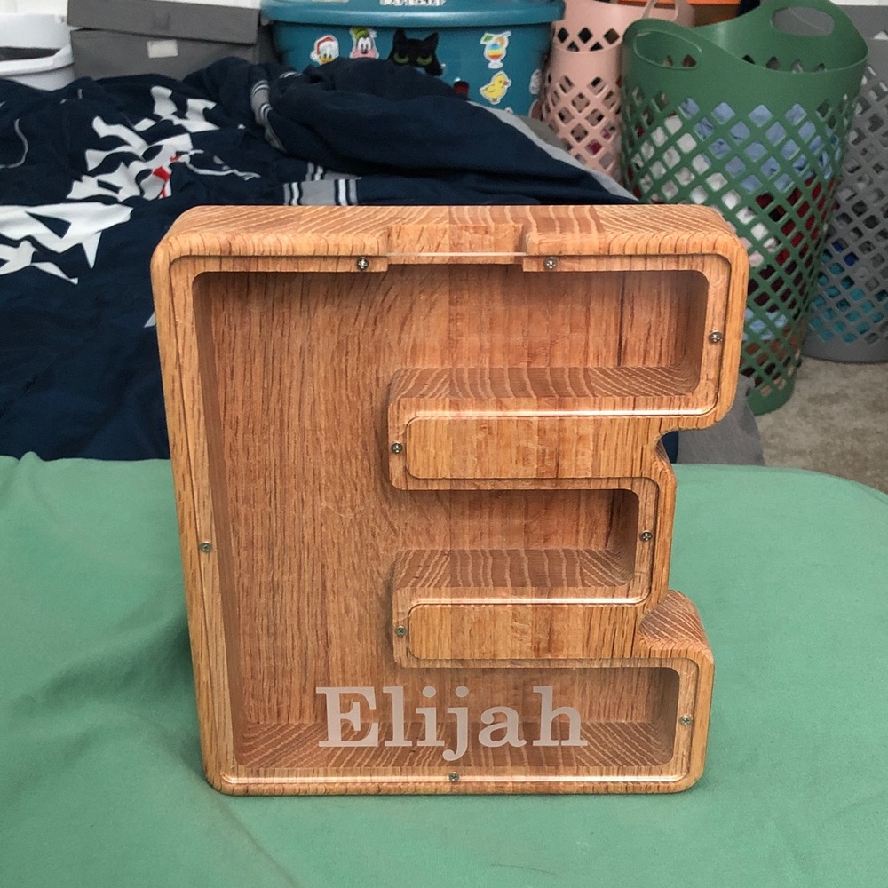 🥧🔥 Handmade Wooden Letter E for Elijah Bank